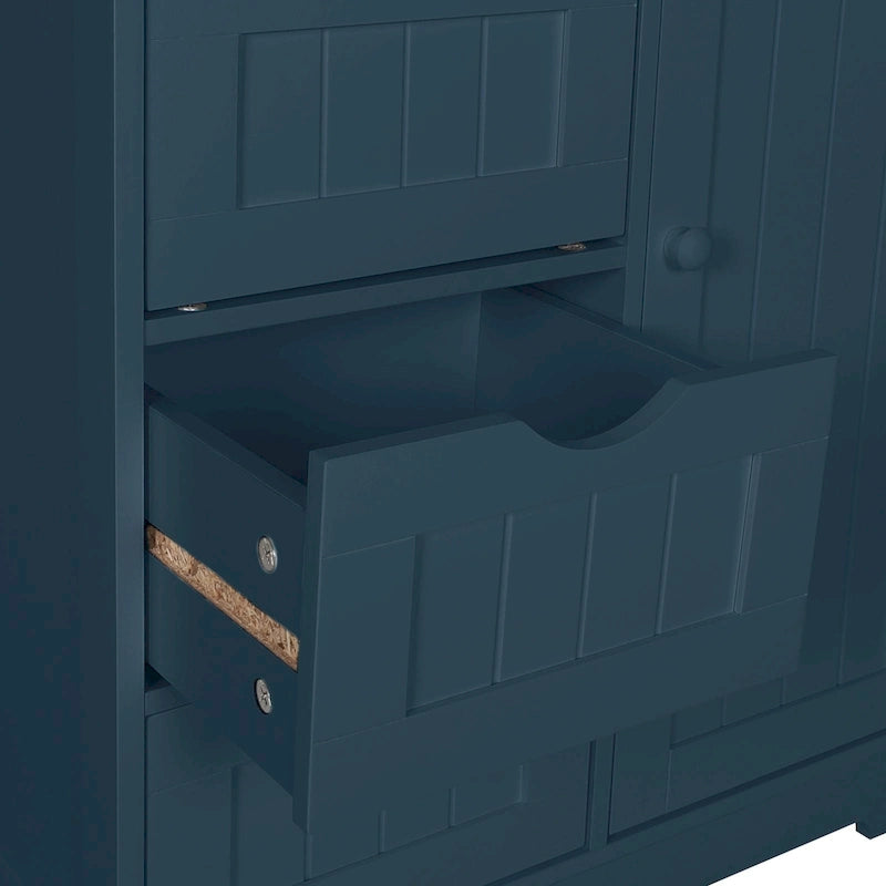 Bathroom Floor Storage Cabinet with 4 Drawers and Adjustable Shelf, Moisture-Resistant, MDF or Bamboo