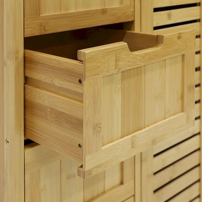Bathroom Floor Storage Cabinet with 4 Drawers and Adjustable Shelf, Moisture-Resistant, MDF or Bamboo
