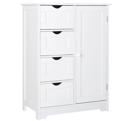 Bathroom Floor Storage Cabinet with 4 Drawers and Adjustable Shelf, Moisture-Resistant, MDF or Bamboo