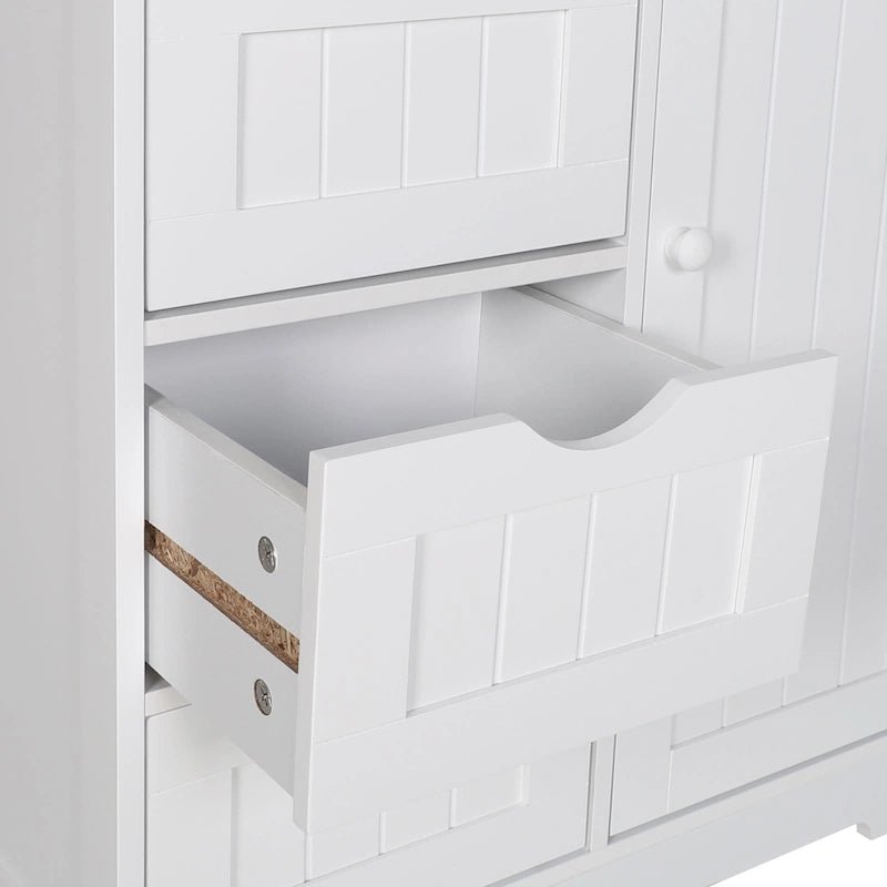 Bathroom Floor Storage Cabinet with 4 Drawers and Adjustable Shelf, Moisture-Resistant, MDF or Bamboo