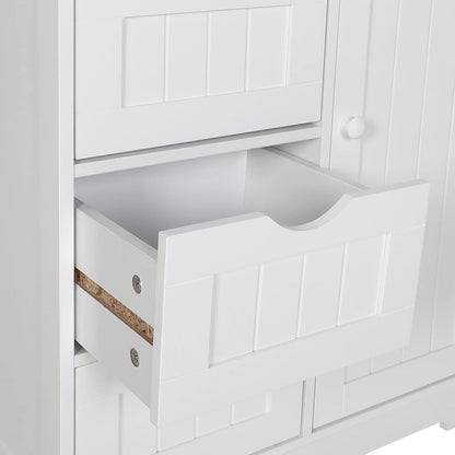 Bathroom Floor Storage Cabinet with 4 Drawers and Adjustable Shelf, Moisture-Resistant, MDF or Bamboo