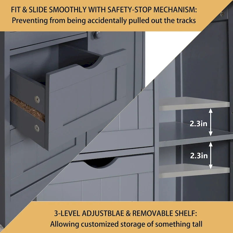 Bathroom Floor Storage Cabinet with 4 Drawers and Adjustable Shelf, Moisture-Resistant, MDF or Bamboo