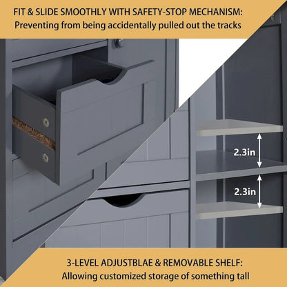 Bathroom Floor Storage Cabinet with 4 Drawers and Adjustable Shelf, Moisture-Resistant, MDF or Bamboo