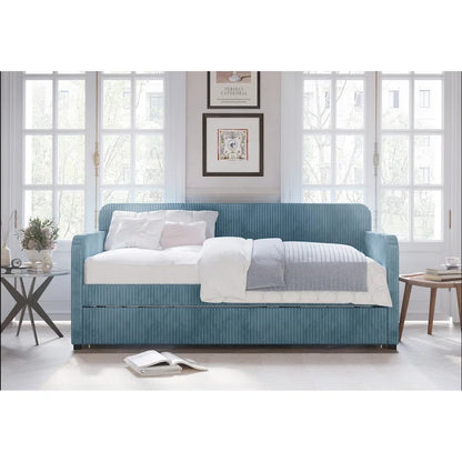 Twin Upholstered Daybed with Pull-Out Trundle, Velvet, Tufted, Gray, Blue or Black