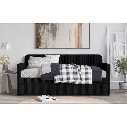 Twin Upholstered Daybed with Pull-Out Trundle, Velvet, Tufted, Gray, Blue or Black