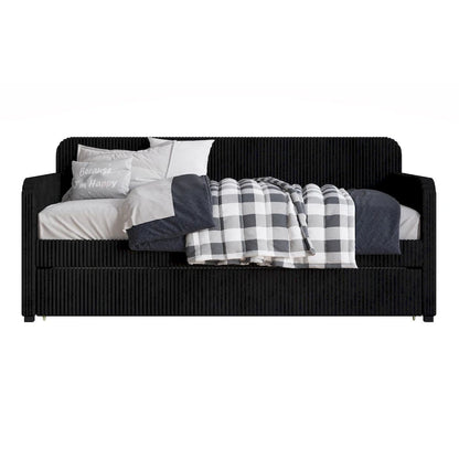 Twin Upholstered Daybed with Pull-Out Trundle, Velvet, Tufted, Gray, Blue or Black