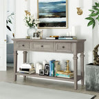 Retro Style Console Table with 3 Top Drawers & Bottom Shelf, Entryway Sofa Table, Wood & Metal