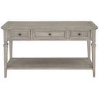 Retro Style Console Table with 3 Top Drawers & Bottom Shelf, Entryway Sofa Table, Wood & Metal
