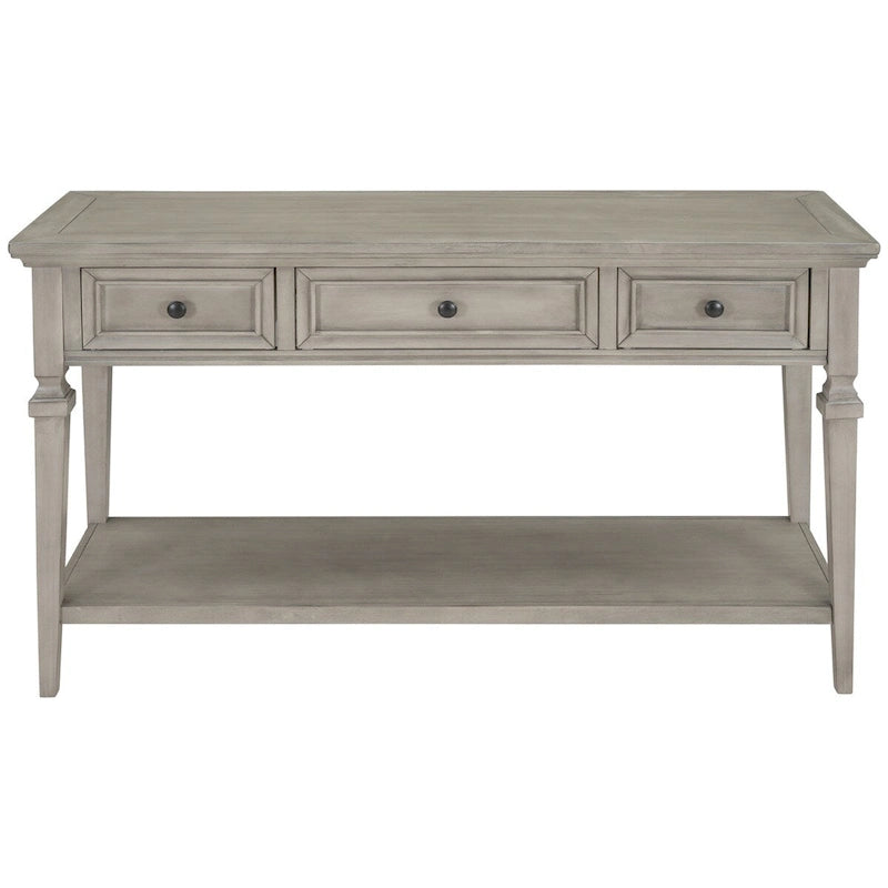 Retro Style Console Table with 3 Top Drawers & Bottom Shelf, Entryway Sofa Table, Wood & Metal