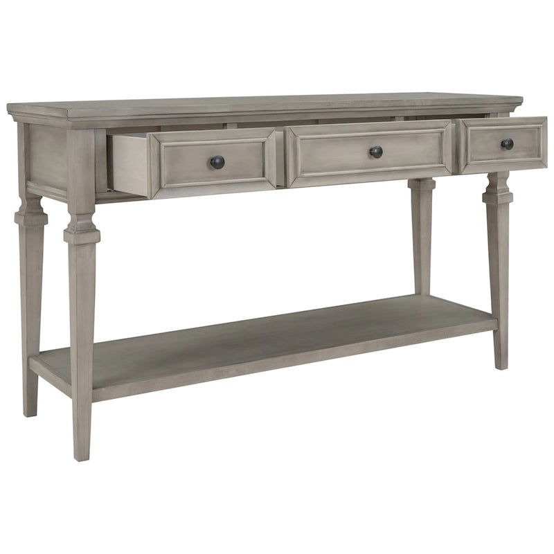 Retro Style Console Table with 3 Top Drawers & Bottom Shelf, Entryway Sofa Table, Wood & Metal