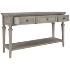 Retro Style Console Table with 3 Top Drawers & Bottom Shelf, Entryway Sofa Table, Wood & Metal