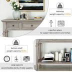 Retro Style Console Table with 3 Top Drawers & Bottom Shelf, Entryway Sofa Table, Wood & Metal