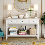Retro Style Console Table with 3 Top Drawers & Bottom Shelf, Entryway Sofa Table, Wood & Metal