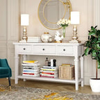 Retro Style Console Table with 3 Top Drawers & Bottom Shelf, Entryway Sofa Table, Wood & Metal