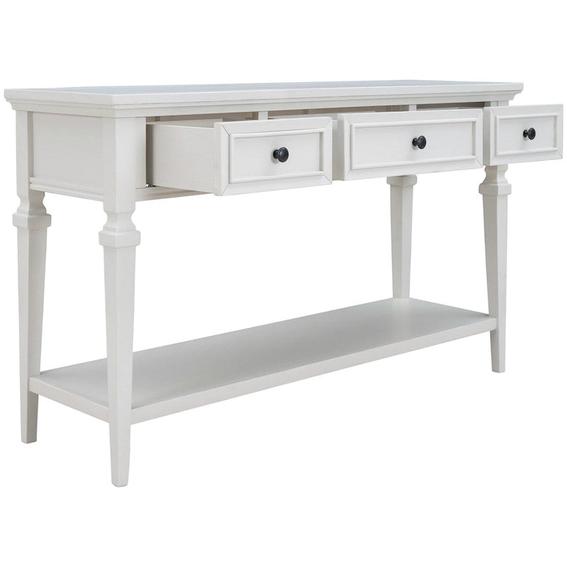 Retro Style Console Table with 3 Top Drawers & Bottom Shelf, Entryway Sofa Table, Wood & Metal