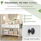 Retro Style Console Table with 3 Top Drawers & Bottom Shelf, Entryway Sofa Table, Wood & Metal