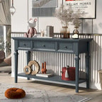 Retro Style Console Table with 3 Top Drawers & Bottom Shelf, Entryway Sofa Table, Wood & Metal