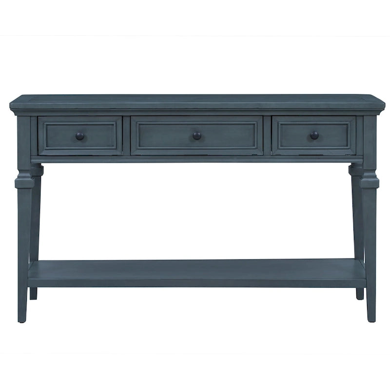 Retro Style Console Table with 3 Top Drawers & Bottom Shelf, Entryway Sofa Table, Wood & Metal