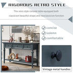 Retro Style Console Table with 3 Top Drawers & Bottom Shelf, Entryway Sofa Table, Wood & Metal