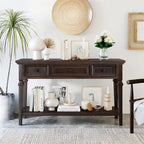 Retro Style Console Table with 3 Top Drawers & Bottom Shelf, Entryway Sofa Table, Wood & Metal