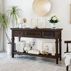Retro Style Console Table with 3 Top Drawers & Bottom Shelf, Entryway Sofa Table, Wood & Metal