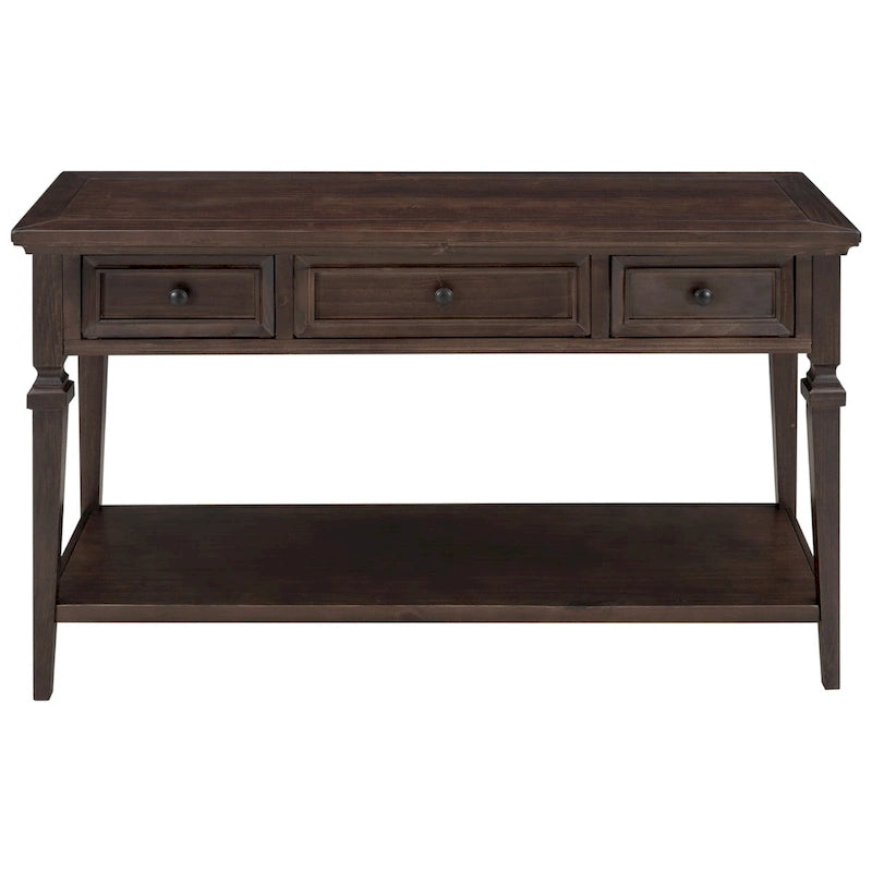 Retro Style Console Table with 3 Top Drawers & Bottom Shelf, Entryway Sofa Table, Wood & Metal