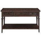 Retro Style Console Table with 3 Top Drawers & Bottom Shelf, Entryway Sofa Table, Wood & Metal