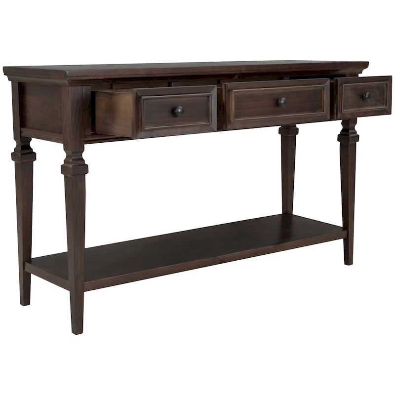 Retro Style Console Table with 3 Top Drawers & Bottom Shelf, Entryway Sofa Table, Wood & Metal