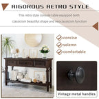 Retro Style Console Table with 3 Top Drawers & Bottom Shelf, Entryway Sofa Table, Wood & Metal