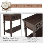 Retro Style Console Table with 3 Top Drawers & Bottom Shelf, Entryway Sofa Table, Wood & Metal