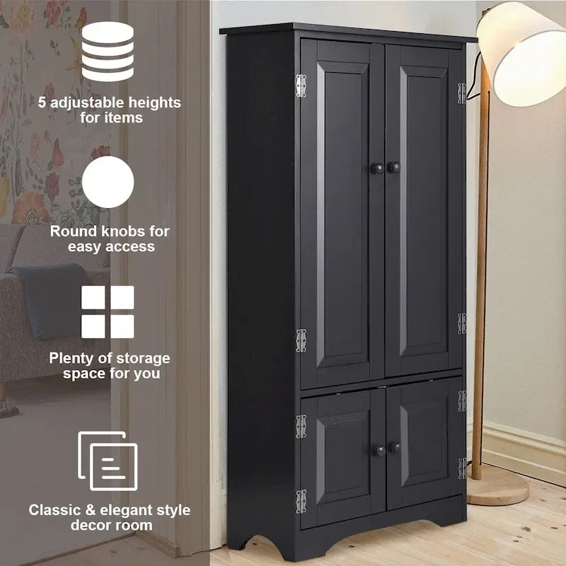 Storage Cabinet with Adjustable Shelves, Freestanding Bookcase with Doors, Living Room or Office
