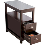 Side Table Living Room Narrow Rustic End Table Bedroom with 2 Drawers and 1 Open Shelf for Small Space - N/A