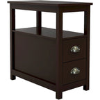 Side Table Living Room Narrow Rustic End Table Bedroom with 2 Drawers and 1 Open Shelf for Small Space - N/A