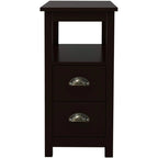 Side Table Living Room Narrow Rustic End Table Bedroom with 2 Drawers and 1 Open Shelf for Small Space - N/A