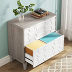 2-Drawer Lateral File Cabinet for A4/Letter/Legal Size, White & Grey Office Storage Cabinet Printer Stand