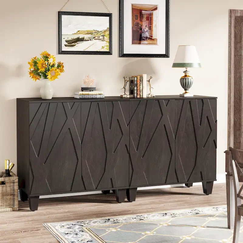 Large Vintage Sideboard Buffet Cabinet, Engineered Wood, 2-Door, Adjustable Shelves