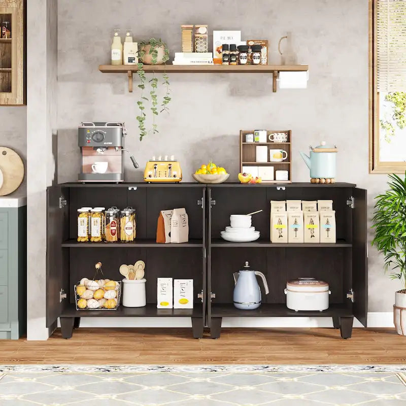 Large Vintage Sideboard Buffet Cabinet, Engineered Wood, 2-Door, Adjustable Shelves