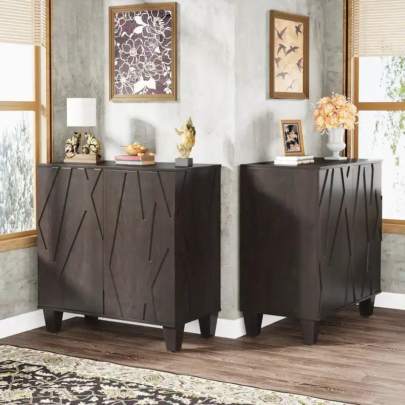 Large Vintage Sideboard Buffet Cabinet, Engineered Wood, 2-Door, Adjustable Shelves