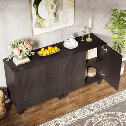 Large Vintage Sideboard Buffet Cabinet, Engineered Wood, 2-Door, Adjustable Shelves