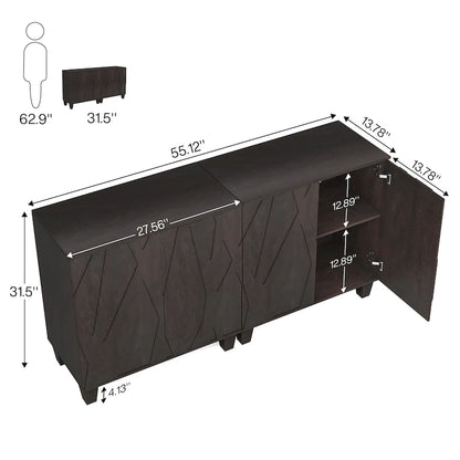 Large Vintage Sideboard Buffet Cabinet, Engineered Wood, 2-Door, Adjustable Shelves