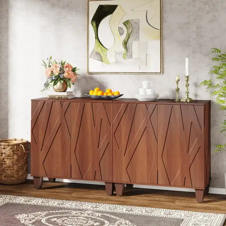 Large Vintage Sideboard Buffet Cabinet, Engineered Wood, 2-Door, Adjustable Shelves