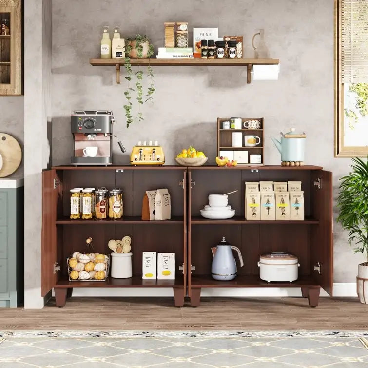 Large Vintage Sideboard Buffet Cabinet, Engineered Wood, 2-Door, Adjustable Shelves