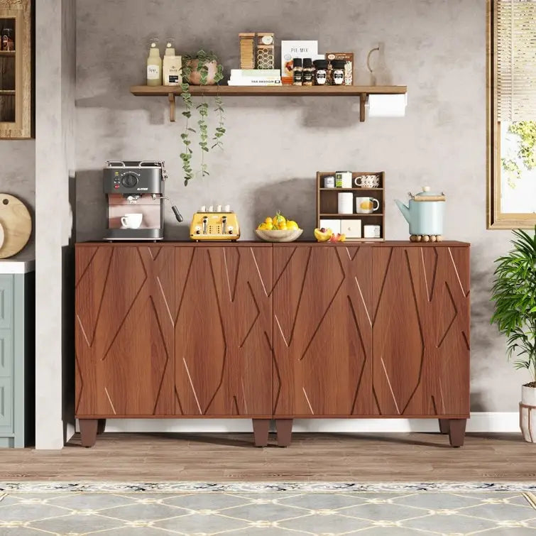 Large Vintage Sideboard Buffet Cabinet, Engineered Wood, 2-Door, Adjustable Shelves
