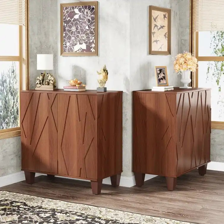 Large Vintage Sideboard Buffet Cabinet, Engineered Wood, 2-Door, Adjustable Shelves