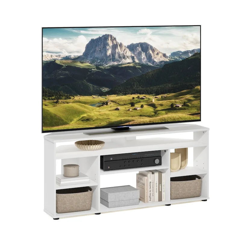 Corner TV Stand for TVs up to 55 Inches, Multi-Shelf Media Console, Space-Saving Design