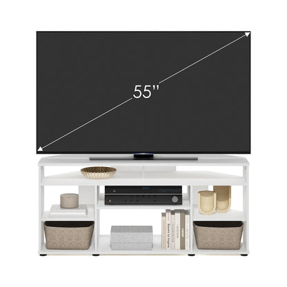 Corner TV Stand for TVs up to 55 Inches, Multi-Shelf Media Console, Space-Saving Design