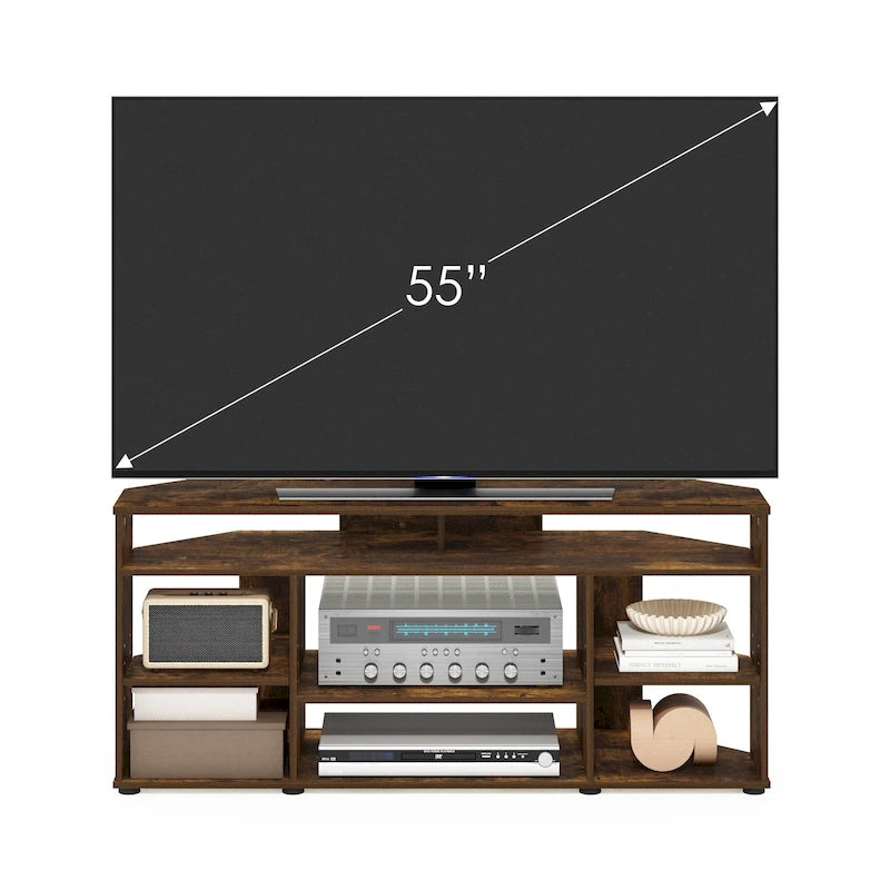 Corner TV Stand for TVs up to 55 Inches, Multi-Shelf Media Console, Space-Saving Design