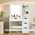 White Makeup Vanity Desk with Mirror and Lights - 15.2D x 35.4W x 55.1H