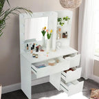 White Makeup Vanity Desk with Mirror and Lights - 15.2D x 35.4W x 55.1H