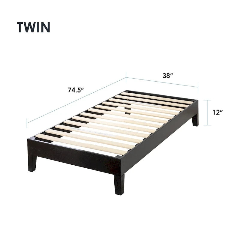 Grand Solid Wood 12-inch Platform Bed Frame by Crown Comfort
